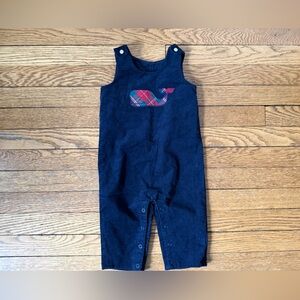 Vineyard Vines Dark Blue Overalls with Plaid Whale - Size 6-12 Months
